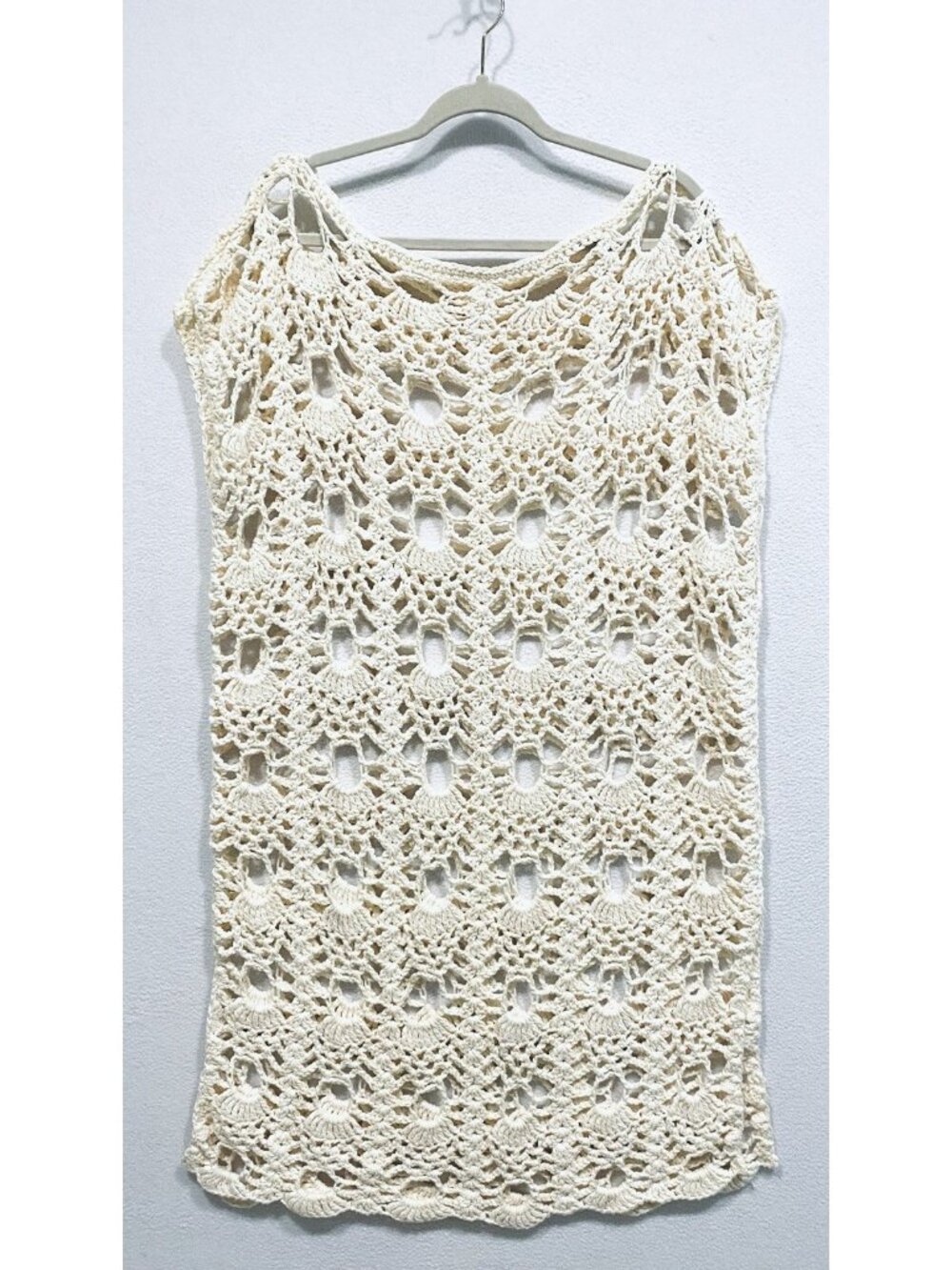 Handmade Dress Womens One Size Ivory Crochet Swim Cover Up Boho Hippie Festival